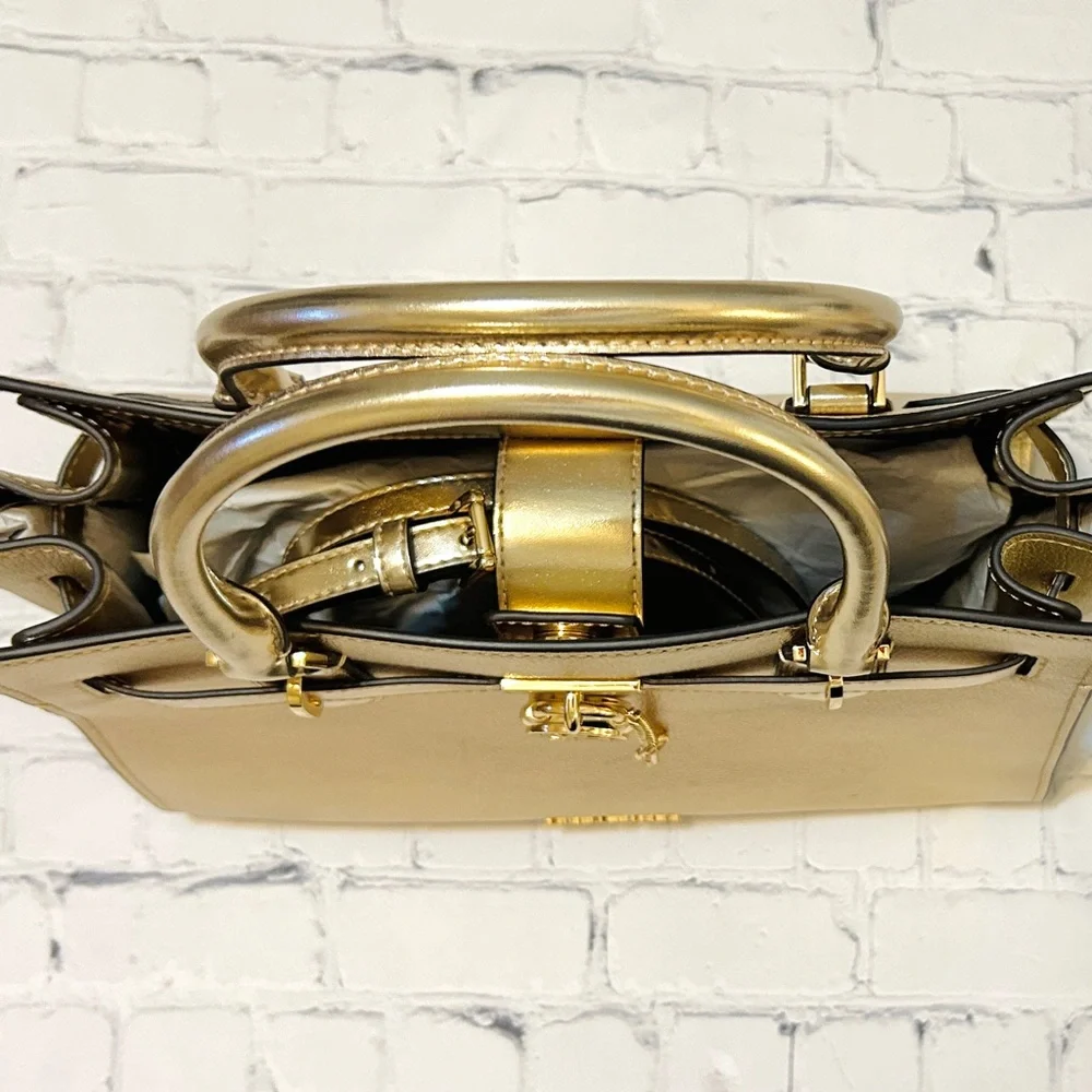 New Michael Kors Gold Satchel With Optional Crossbody - Picture 15 of 15